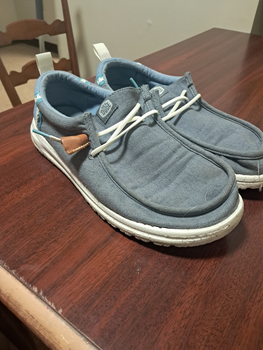 Hey Dude Light Blue Canvas Slip-On Loafers with White Sole